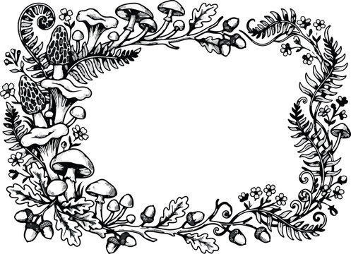 Ornate Floral Frame Vector Illustration with Flowers, Leaves, Swirls and Vintage Decorative Botanical Border Design