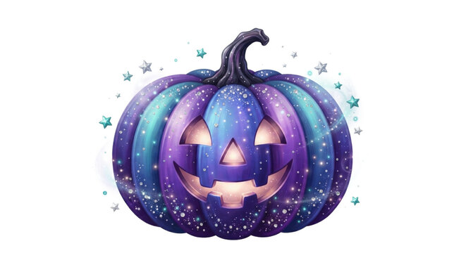 Magical Purple Halloween Jack O Lantern Pumpkin with Glowing Face
