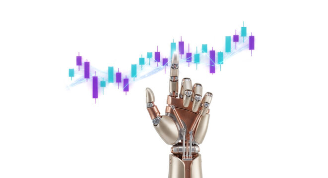 Robotic Hand Analyzing Stock Market Candlestick Chart