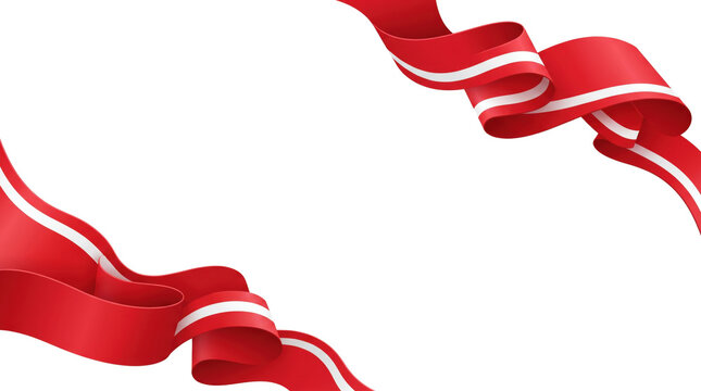 Elegant Red Satin Ribbons Framing White Background with Copy Space