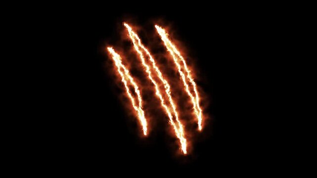 Monster Claw Scratch Mark isolated in Black Background fast Animation. animal scary paw slash. neon monster claw marks scratching animation for video editing and vfx designs isolated on solid 