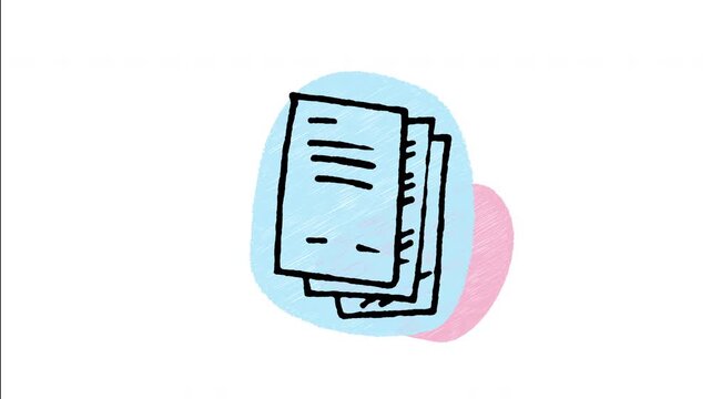 An animated hand-drawn stack of paper documents organized together. Great for office paperwork, document archives, file management, administration, and corporate records. 