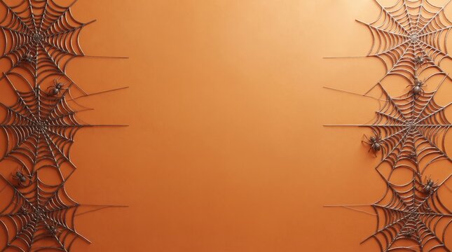 Orange Halloween Spider Web Border