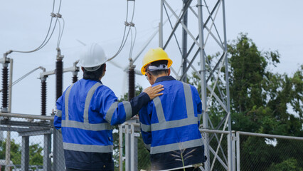 Fototapeta premium Engineers Supporting Each Other at Power Substation