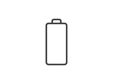 Minimalist black outline of empty battery icon isolated on white background