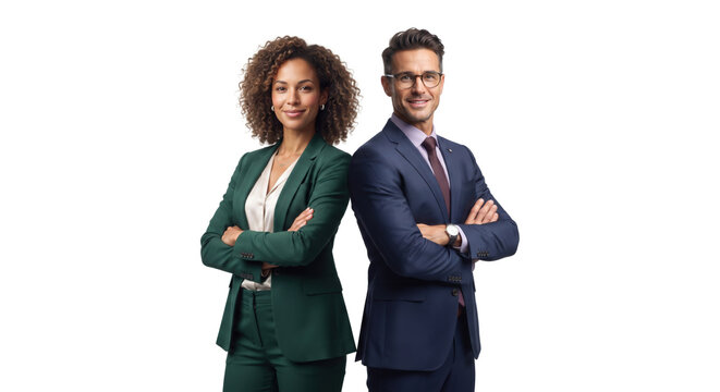 Confident Diverse Businesswoman and Businessman Standing with Arms Crossed