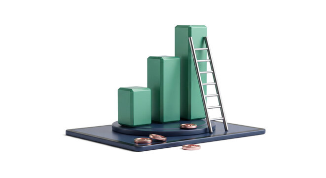 Rising Green Bar Chart with Ladder on Smartphone Screen