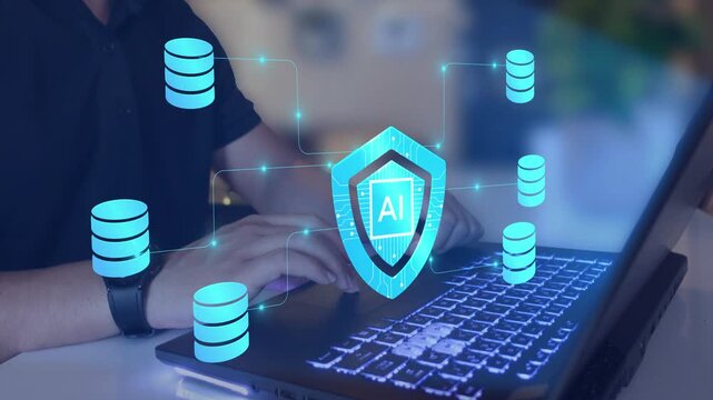 AI Cybersecurity Data Protection Shield with Secure Database Network and Digital Security Concept