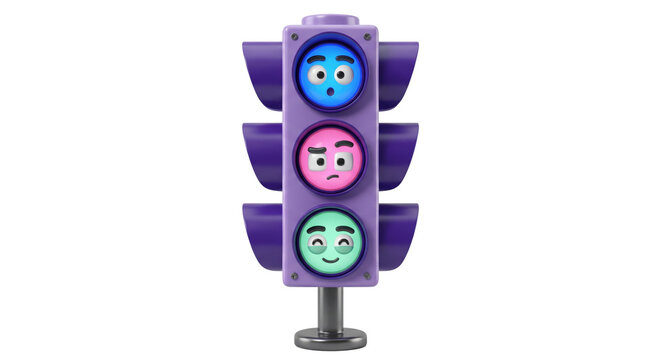 Cute Cartoon Traffic Light with Colorful Emotional Faces