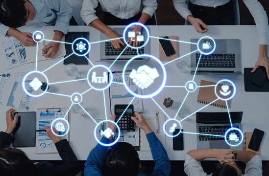 Business concept icons showing mergers and acquisitions, partnership, investment, and growth. mergers and acquisitions creates synergy, supports expansion, and drives corporate value. Entice