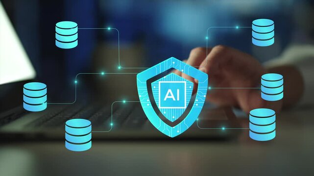 AI Cybersecurity Data Protection Shield with Secure Database Network and Digital Security Concept