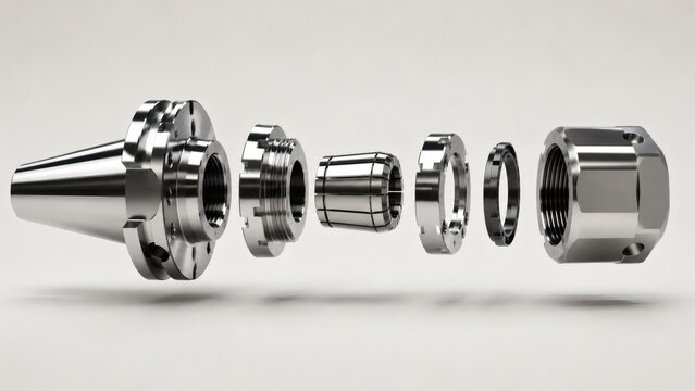 Artistic Exploded Diagram of Precision Mirror Finish Hydraulic CNC Collet Chuck