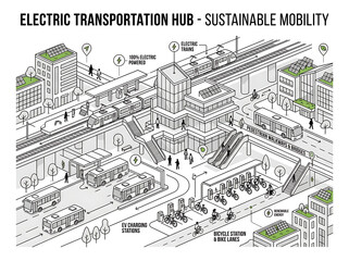 Fototapeta premium Electric transportation hub sustainable mobility vector illustration