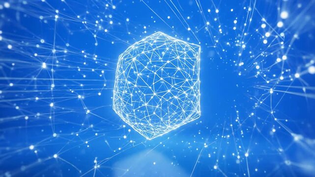 Abstract hexagonal network in blue digital space
