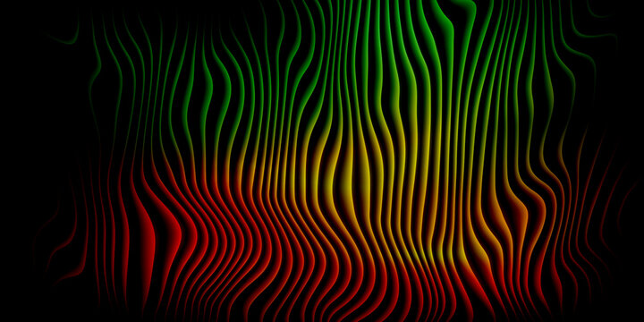 Wavy vertical lines in red yellow and green creates dynamic rasta themed abstract background design.