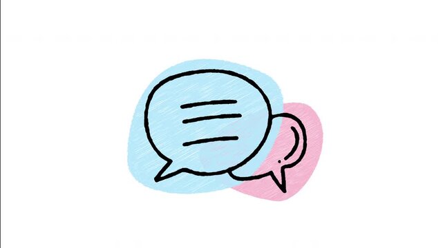 An animated hand-drawn pair of overlapping speech bubbles for messaging. Perfect for chat conversations, customer discussions, forum comments, online feedback, and communication apps. 