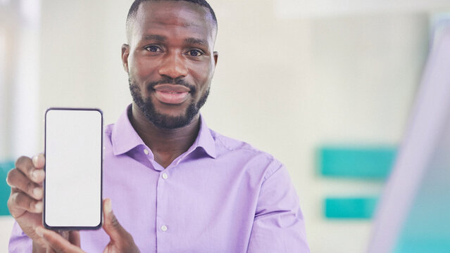 Man holding a blank screen smartphone
