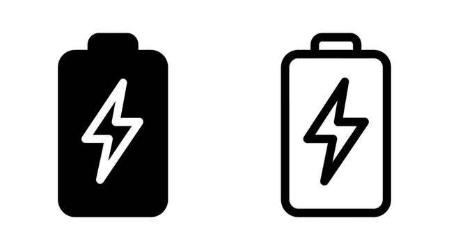Battery charging with lightning bolt symbol vector icons set charging lightning