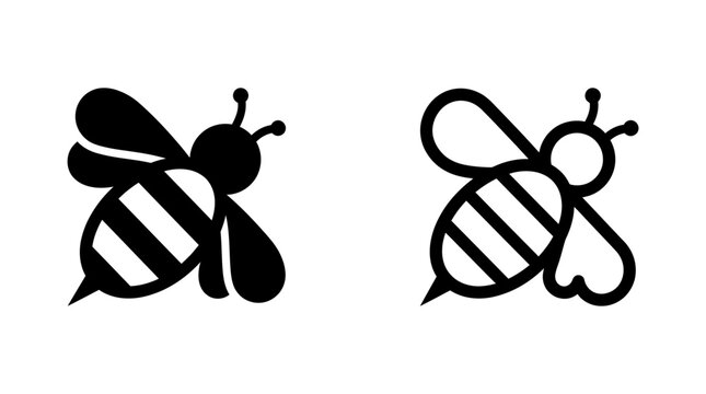 Black and white bee insect vector icon illustration set with illustration