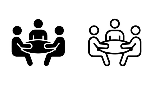Group of three people sitting at round table conference icon vector with conference