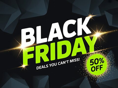 Blackfridaysalebannerwithglowinggreentypographyanddiscountpromotion