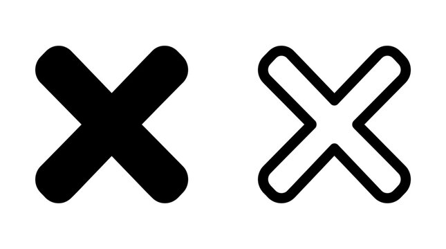 Cross mark icon set in solid and outline vector style for user interface design