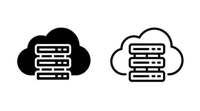 Cloud database server storage icon glyph and outline vector graphic symbol
