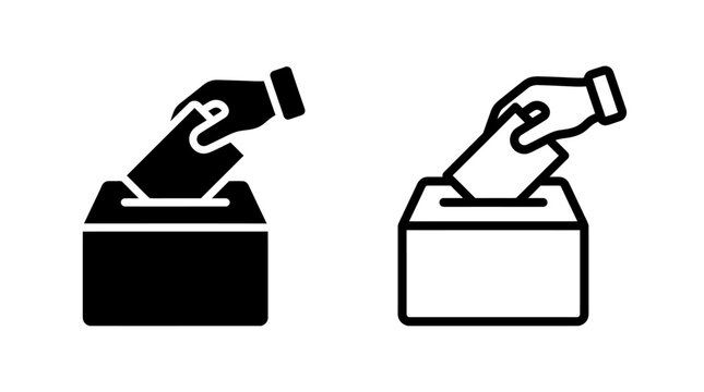 Hand casting ballot paper into voting box vector graphic illustration with election
