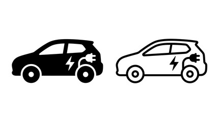 Naklejka premium Electric car charging icon silhouette and outline vector graphics set with electric