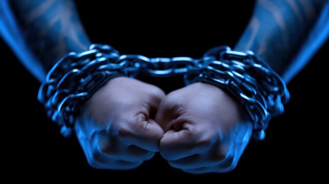 Person with heavy metal chains on wrists