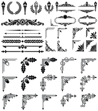 Classical greek wreath torches and oak leaf corner borders for academic certificates.