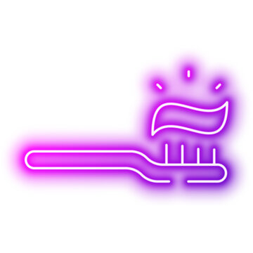 Toothbrush Cleaning Toothpaste For Dental Hygiene. Neon glowing effect icon