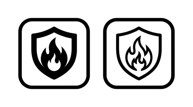 Rounded square framed shield icon featuring a burning flame security symbol