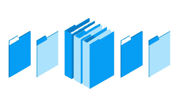 Abstract geometric composition of floating folder profiles in blue tones