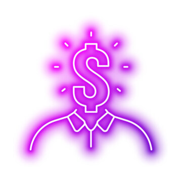 Person Profile With Dollar Sign Showing Finance Role. Neon glowing effect icon