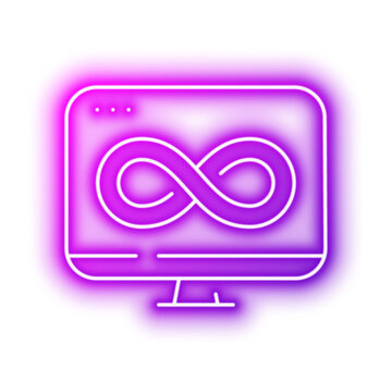 Monitor Infinity Showing Continuous Digital Workflow. Neon glowing effect icon