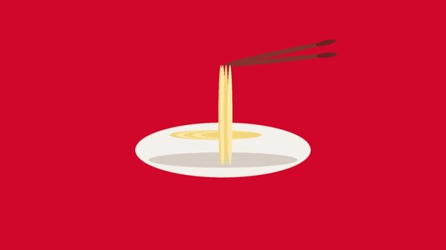 Animated noodles lifted by wooden with flat