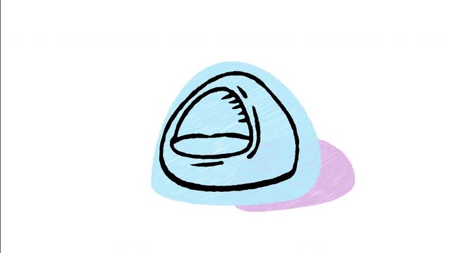 An animated hand-drawn dome-shaped pet cave bed for dogs and cats. Ideal for pet sleeping furniture, cozy animal shelters, pet shop supplies, and indoor comfort products. 