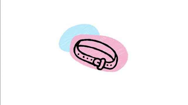 An animated hand-drawn adjustable leather pet collar belt with a metal buckle. Great for dog and cat accessories, pet identification, walking gear, and pet shop merchandise. 