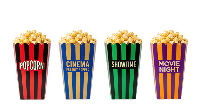 Classic striped popcorn buckets for movie night, Entertainment Theme