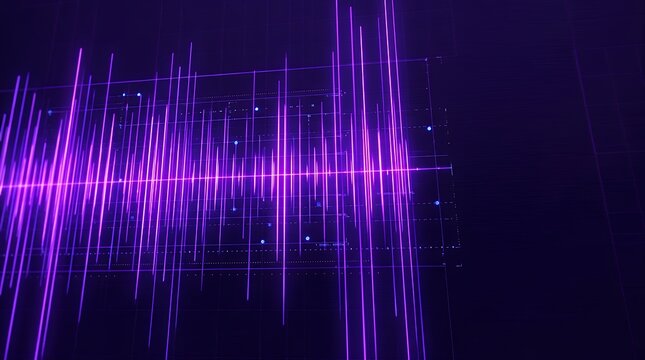 Dynamic Violet Audio Frequency ArrayLinear Glow Shifting abstract computer grid featuring neon purple illumination lines and structural tracking marks for modern nightclub promotion flyers