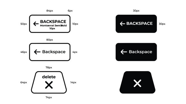 Set of backspace and delete key icons for keyboard interface design