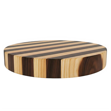 Wooden round cutting board with black and natural wood stripes