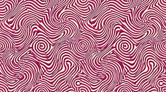 Complex magenta and ivory repeating line array generating a visual distortion of shifting dimension and rolling motion