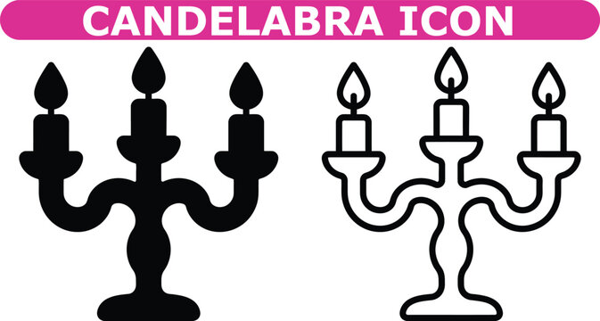 Minimalist Black Candelabra Icon with Three Lit Candles in Modern Flat Design luxury-wedding vintage-inspired minimalist-graphics event-decoration elegant-icons