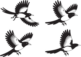 Fototapeta premium Bird Flight Silhouette Vector Set with Dynamic Wing Positions