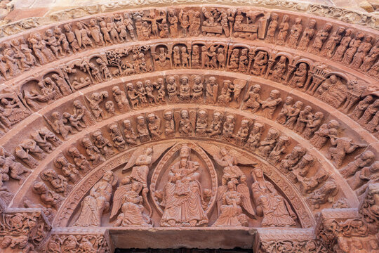 Details of the Romanesque facade of the church of Santo Domingo in Soria, Castile and Le&oacute;n, Spain