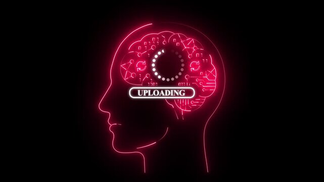 Neon brain upload interface illustration