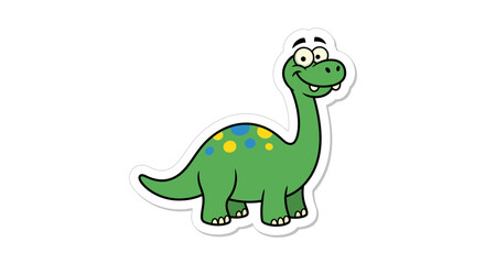 Fototapeta premium Cute Green Cartoon Dinosaur Sticker with Colorful Spots Isolated on White