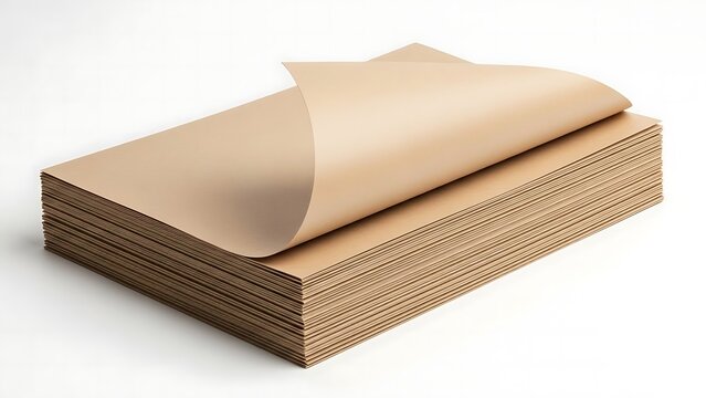 Stack of blank brown kraft paper sheets with one top sheet peeling back for note taking and writing